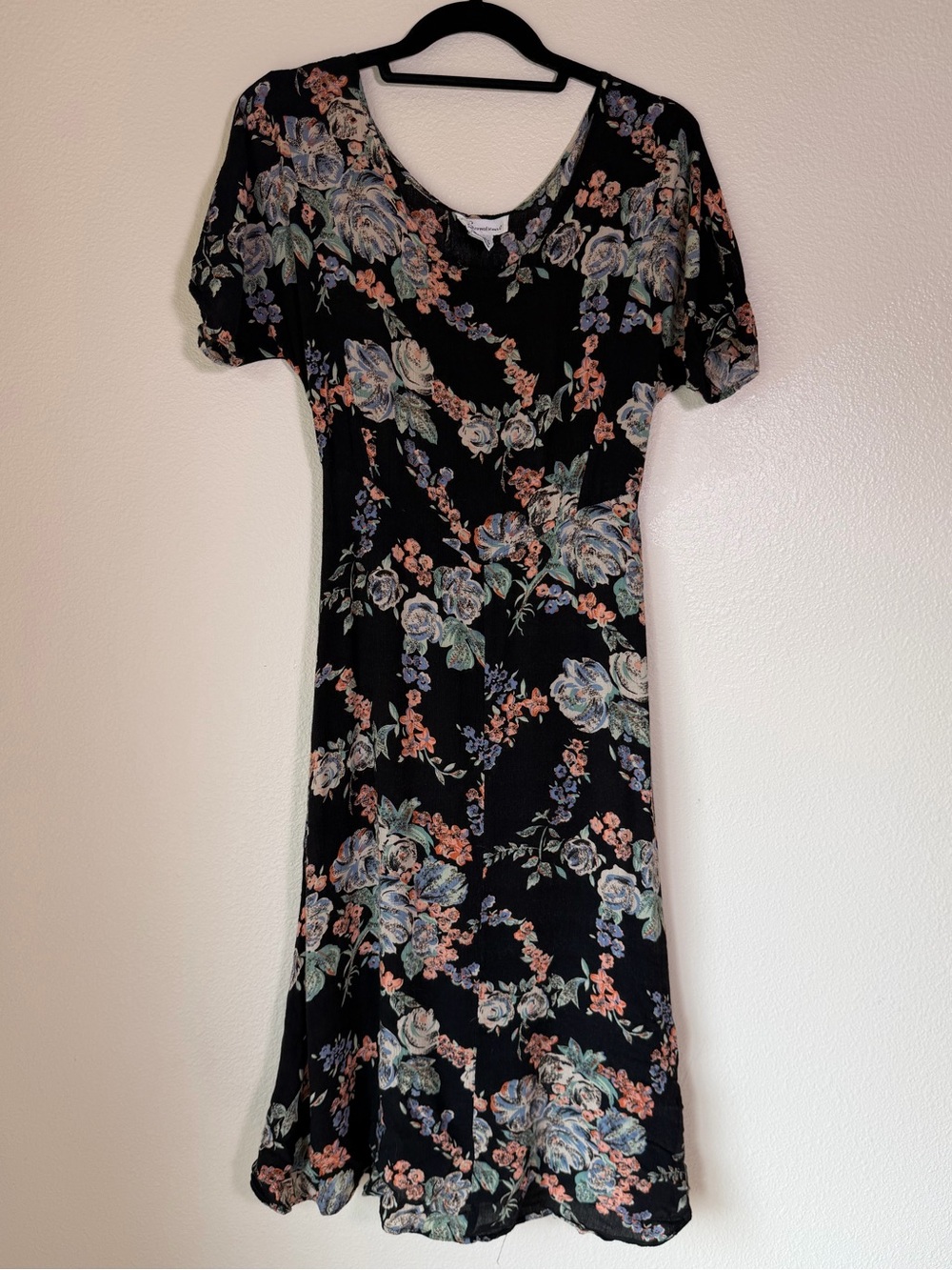 Vintage 90s Floral Short-Sleeve Midi Dress, Size XS